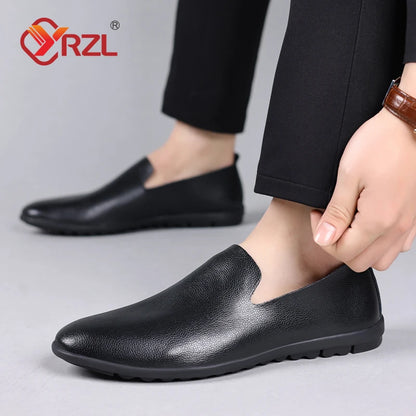 YRZL Leather Men Shoes Casual Black Formal Mens Loafers Moccasins Italian Comfortable Big Size 46 Slip on Male Loafers Shoes