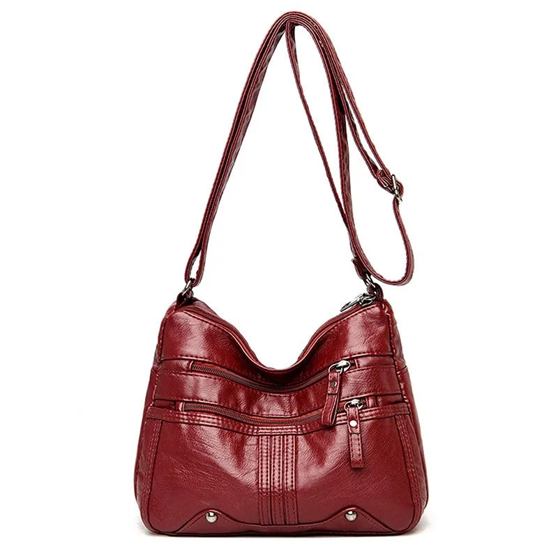 Women's Soft Leather Shoulder Bags Multi-Layer Classic Crossbody Bag