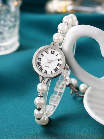 LUCKY FOX New Minimalist Style Pearl Bracelet Women Quartz Watch Fashionable Small Disc Design Light Luxury Jewelry Women Watch