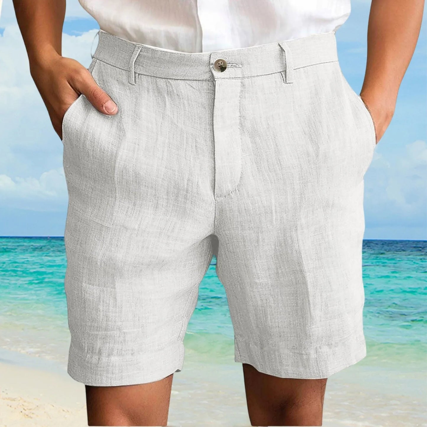 2025 Summer Cotton Linen Shorts for Men Solid Casual Button Pocket Beach Shorts Men's Comfortable Simple Vacation Leiture Pants