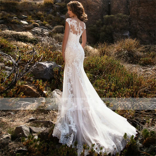 Lace Appliques Mermaid Wedding Dresses For Women Custom Made Short