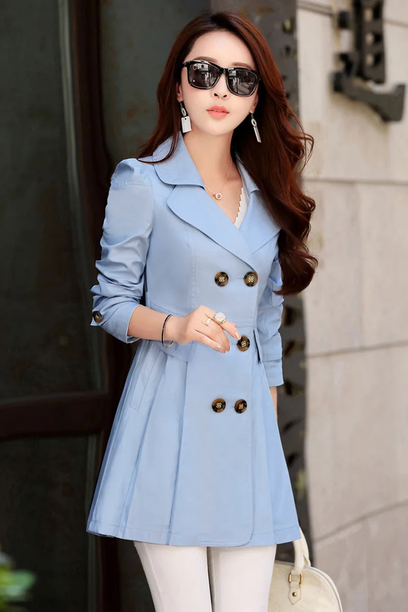 Trench Coat Women Double-Breasted Trench Coat Lace Female Autumn Casual Coats