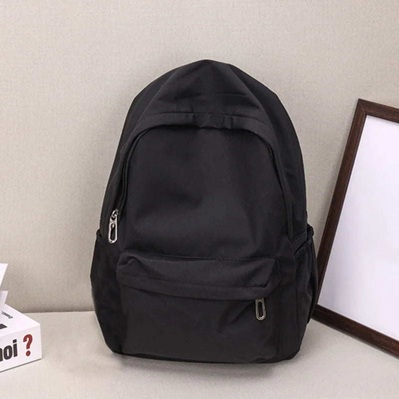 Women Schoolbag Waterproof Large Capacity School Backpack Smooth Zipper Solid Color Teens Girl Casual Daypack Bag Student Supply