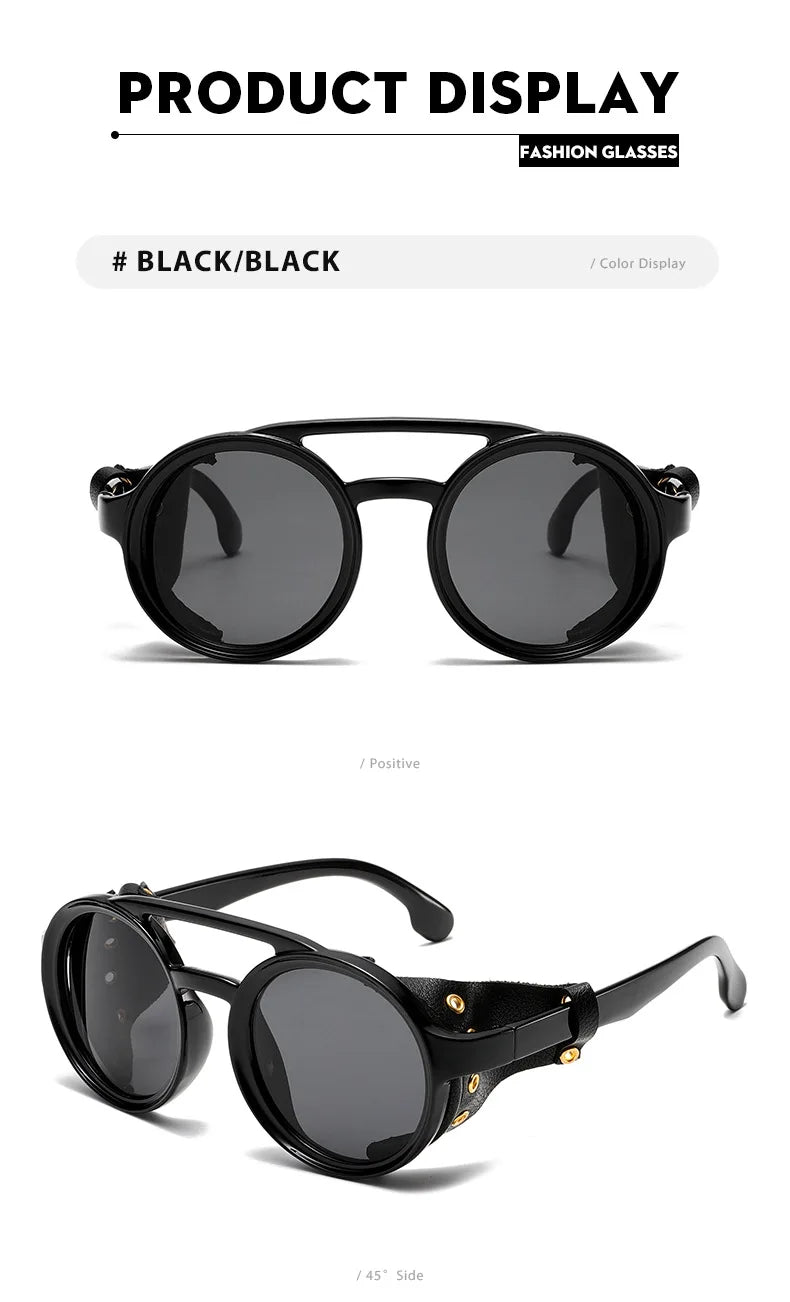 New Unisex Vintage Steampunk Sunglasses Men's Designer Designer Retro Round Leather Sun Glasses Steam Punk Outdoor Goggles UV400