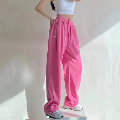 Rimocy Hot Pink Wide Leg Sweatpants for Women High Waisted Causal Sports Trousers