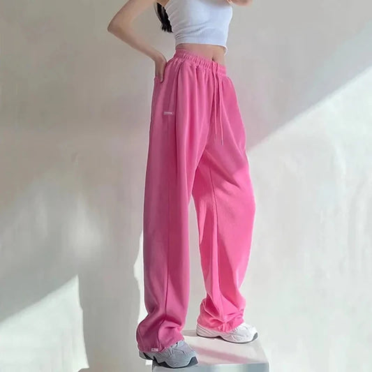 Rimocy Hot Pink Wide Leg Sweatpants for Women High Waisted Causal Sports Trousers