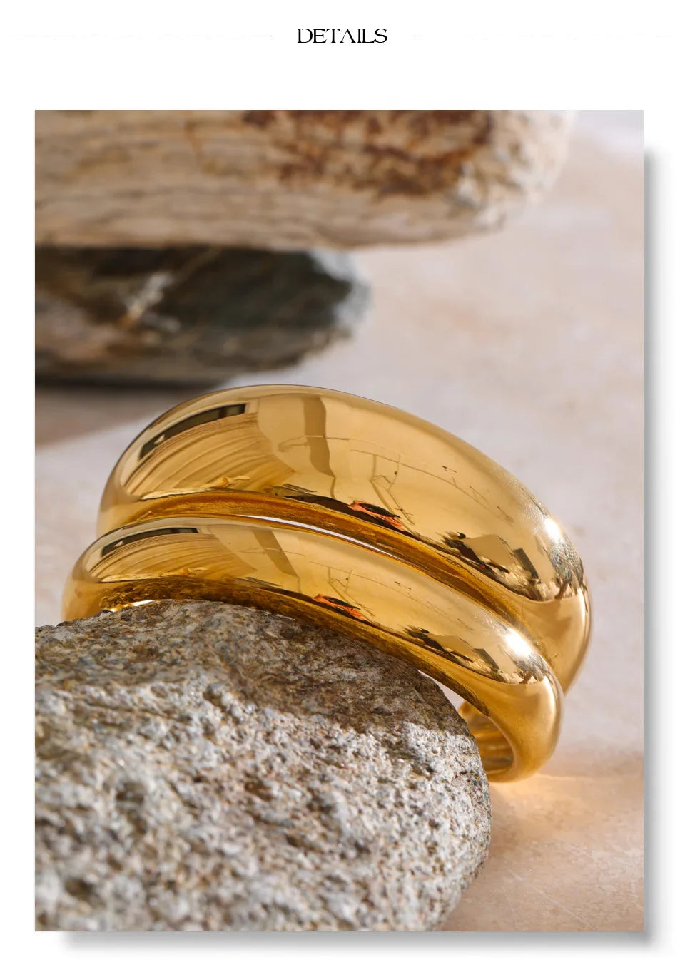 Yhpup 18K Golden PVD Plated Stainless Steel Double Layer Cuff Statement Bracelet Bangle Smooth Metal Texture Attractive Jewelry