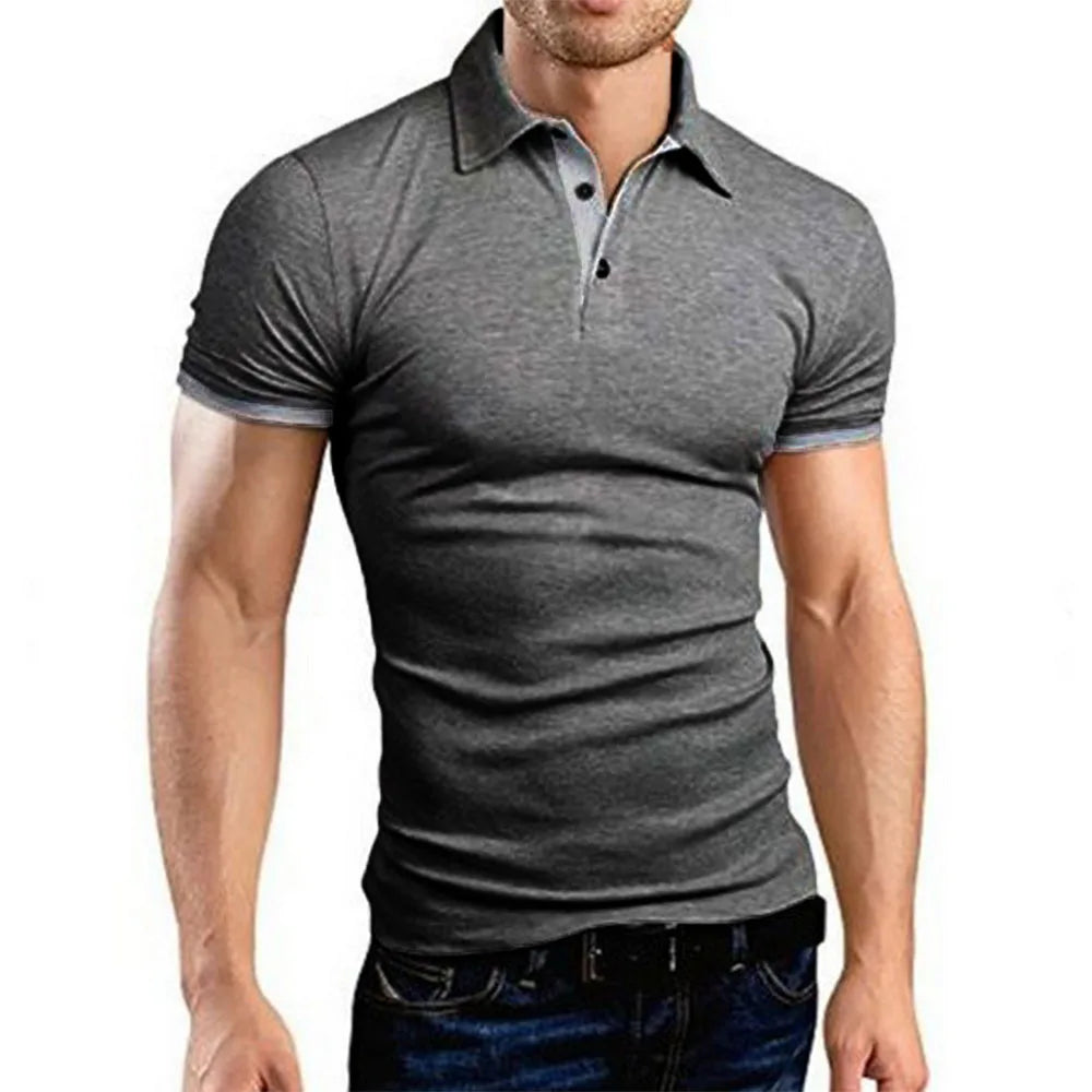 Men's Polo Shirt Short Sleeve Casual Slim Fit Color Blocking T-shirts England Style Streetwear Polos for Men's Fashion