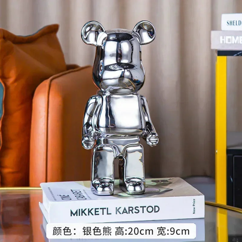 28cm Aesthetic Bear Figure Ceramics Plating Violent Bear Statue Animal Figurine Sculpture Luxury Living Room Decoration Ornament