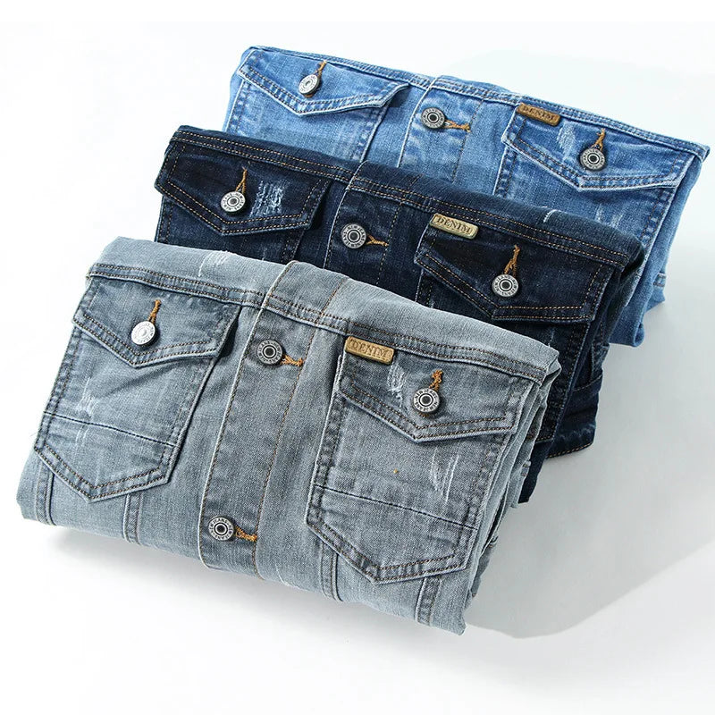 Jacket Men's Casual Cotton Black Denim Jaqueta Jeans