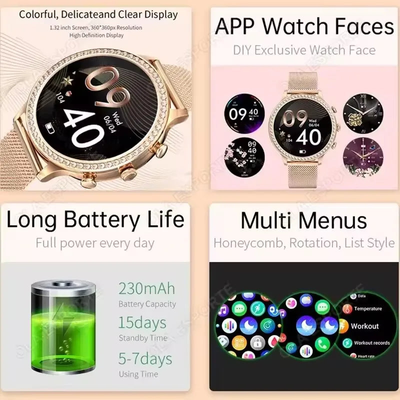 Women Smart Watch Double Strap Heart Rate Sleep Monitoring Wireless Call Voice Assistant Waterproof Smartwatch For Android IOS