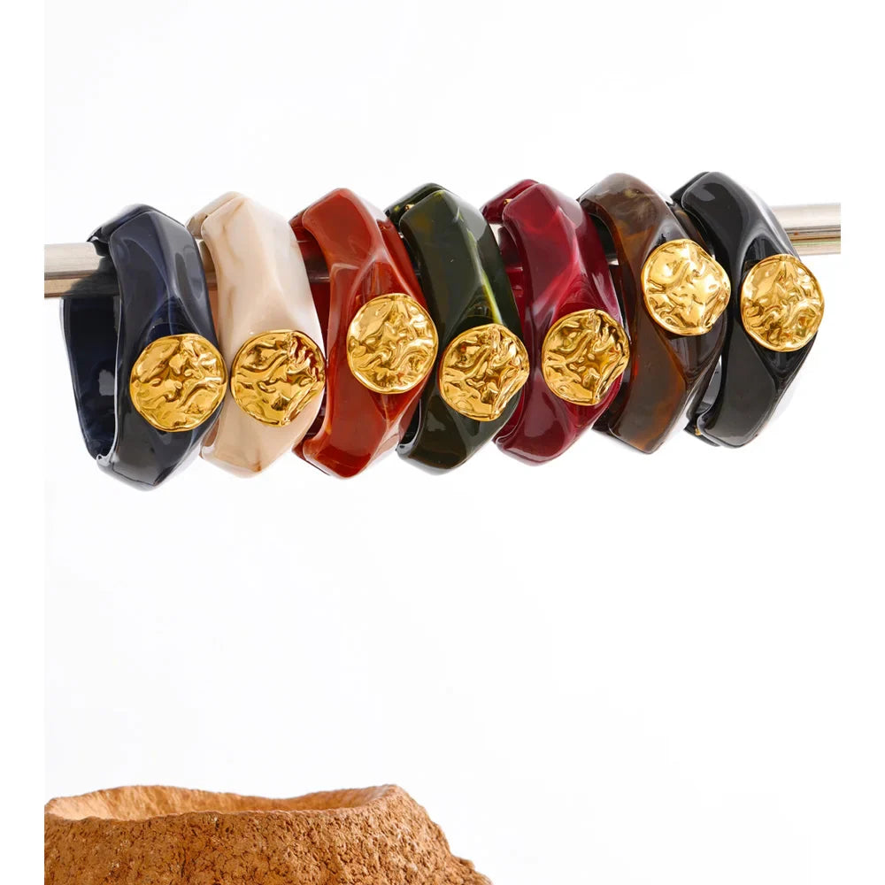 Yhpup 60mm Multi-Color Resin Wide Bracelet Bangle 2025 Exclusive Waterproof Stainless Steel Hot Style Fashion Wrist Jewelry Gift