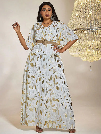 TOLEEN Women Plus Size Maxi Dresses Wedding Guest Mom Banquet Dress Lotus Sleeves With Gold V-neck Belt Elegant Party Dress