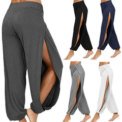 Women Fashion Yoga Pants High Waisted Slit Wide Leg