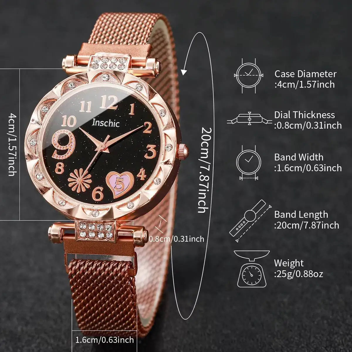 2PCS Fashion Women's Watches Set Magnet Buckle Mesh Strap Analog Quartz Watch Star Bracelet Set Reloj Mujer