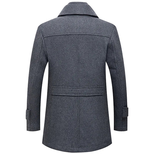 Winter Men Slim Fit Wool Trench Coats Fashion Middle Long Outerwear Mens