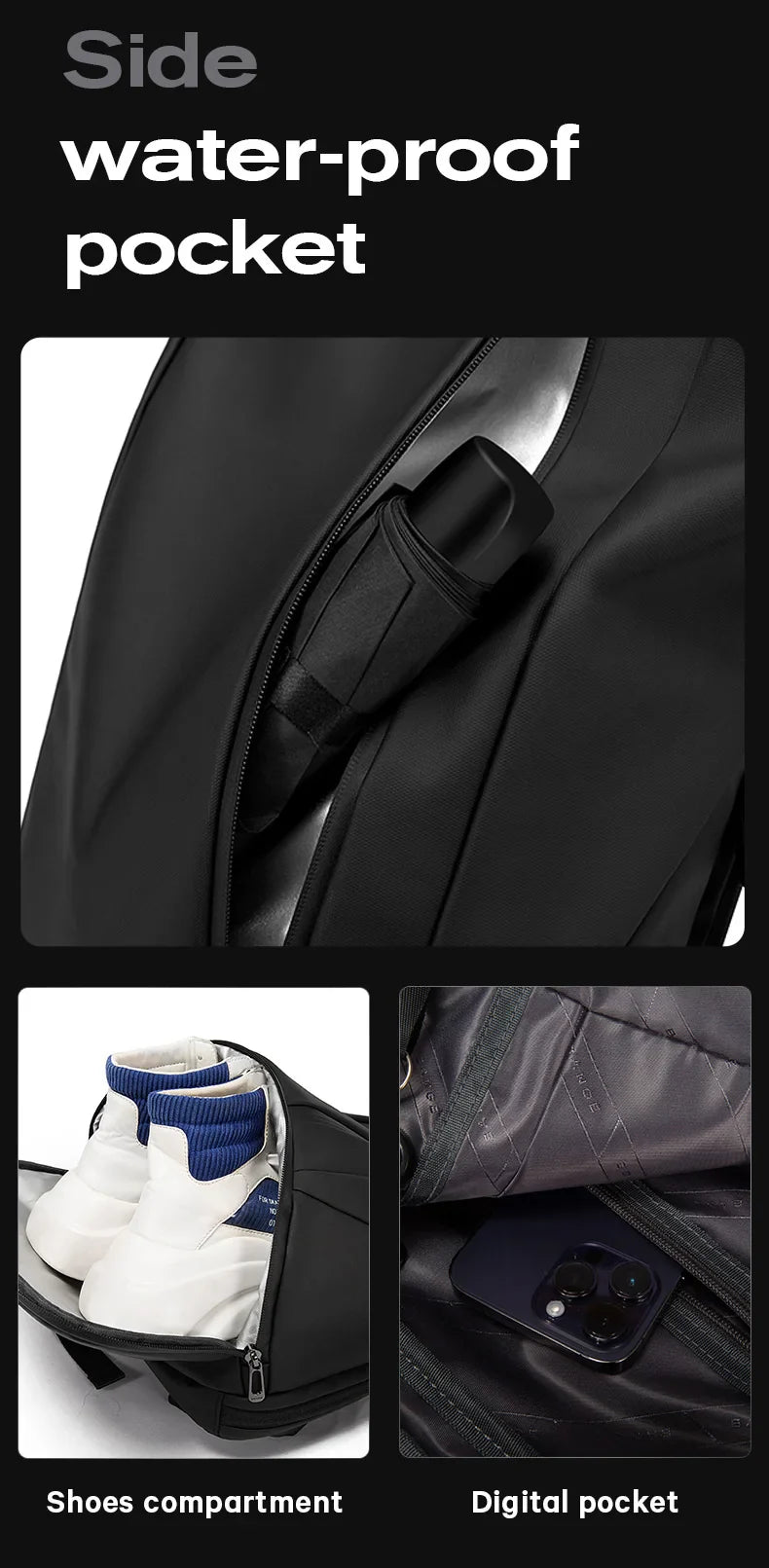 Bange Men Fashion Backpack 15.6 inch Multifunctional Waterproof Backpack Daily Travel Bag Casual School Rucksack with Buckle