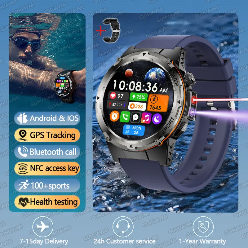 NEW Upgraded Outdoors GPS Sports Smart Watch Men HD AMOLED 3ATM IP69K Waterproof 500mAh Infrared NFC Bluetooth Call Smart Watch