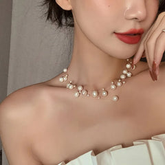 French Style Light Luxury Elegant Niche Design Pearl Multi-layer Pendant Necklace