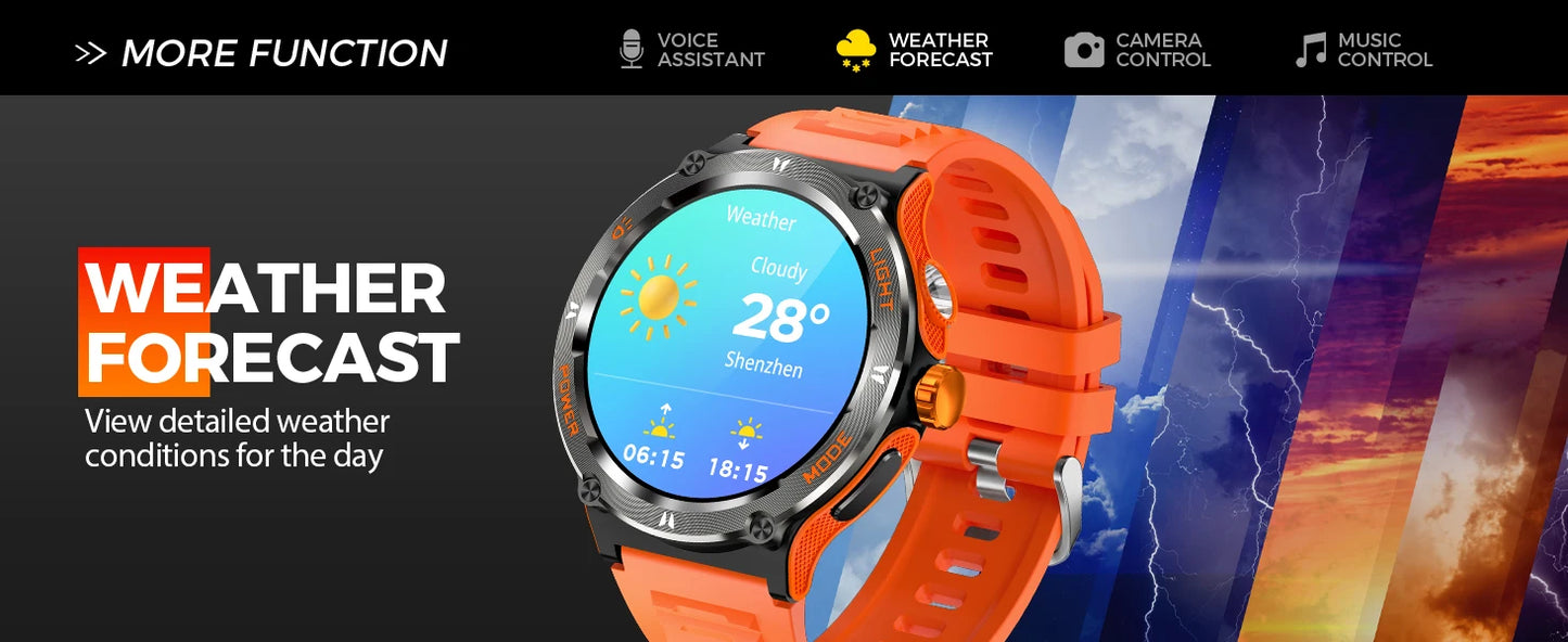 EIGIIS Smart Watch 3ATM Waterproof 1.53" KT76 Men Sport With Compass And LED Flashlight Heart Rate Sleep Analysis Bluetooth Call