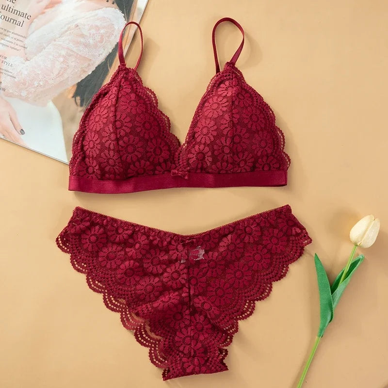 Women's Bra Set Beauty Back Tops Lace Push-up Bras and Panty Sets Wire