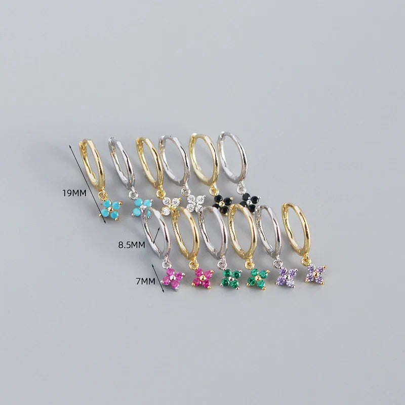 WANTME 925 Sterling Silver Romantic Color Zircon Three-petal Flower Stud Earrings for Women Fashion Huggies Piercing Jewelry