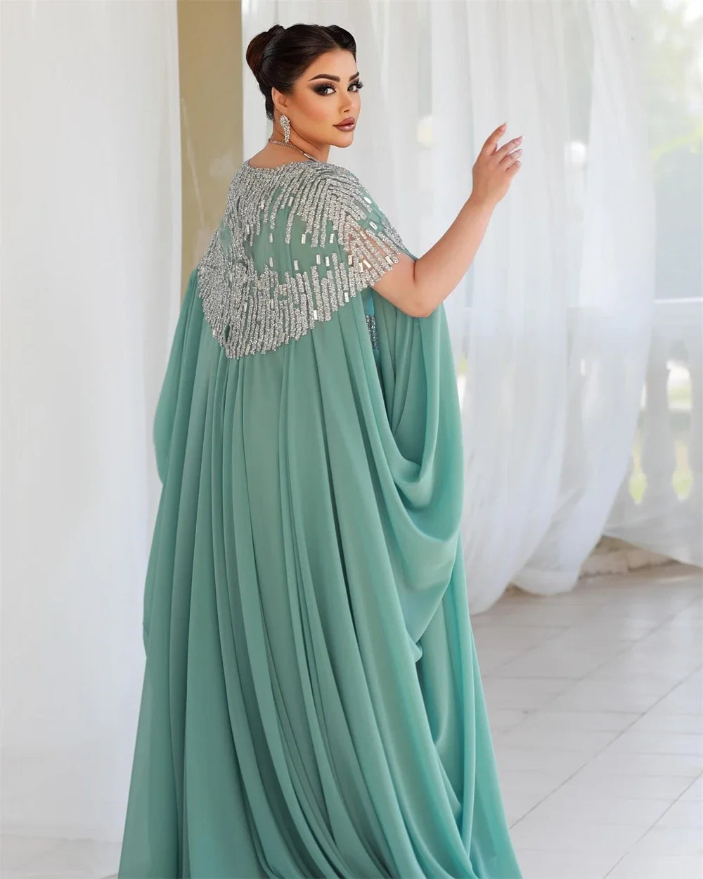 Evening Dresses: V-neck Celebrity Sequin Draped Chiffon Prom Dresses