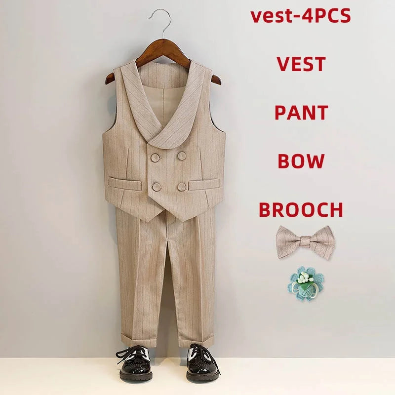 Children's Boys Khaki Striped Suit Set Formal Luxurious Kids Boys Wedding Suit Elegant Kids Boy Suit 1-10Y Boys Suits Outfit Set
