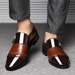 Black Patent PU Leather Shoes Slip on Formal Men Shoes Plus Size Point