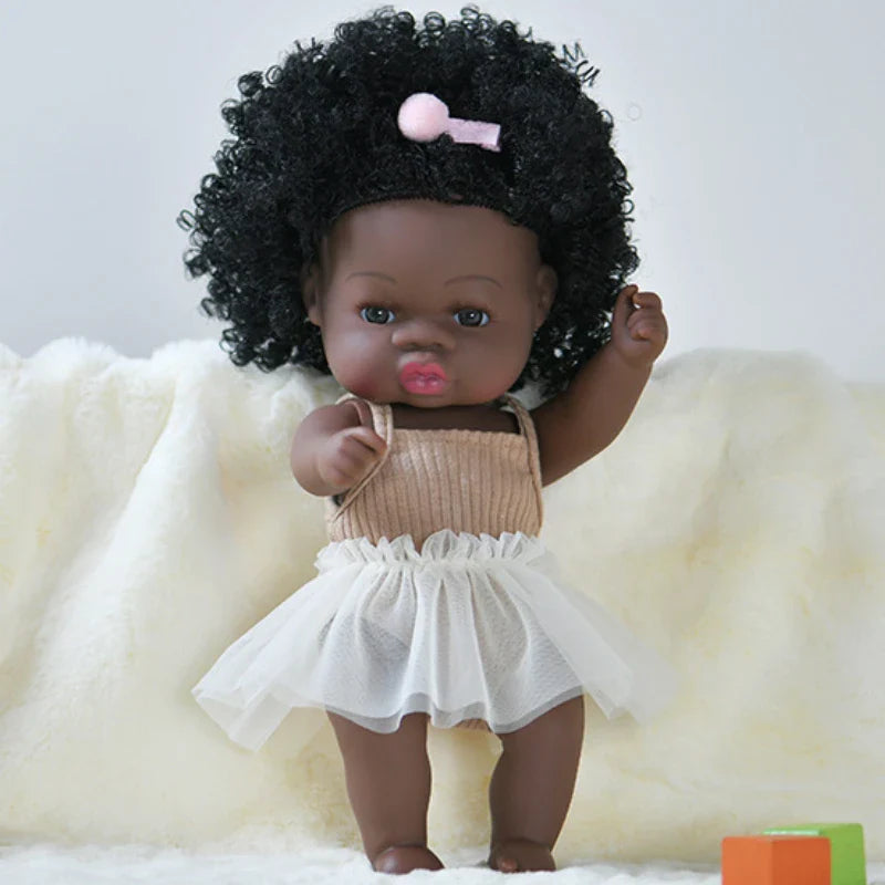 14inch Full Body Vinyl Bebe Reborn Dolls Soft Lifelike Baby Toys American Reborn Black Baby Doll Vinyl Baby Doll Toys Girls Boys