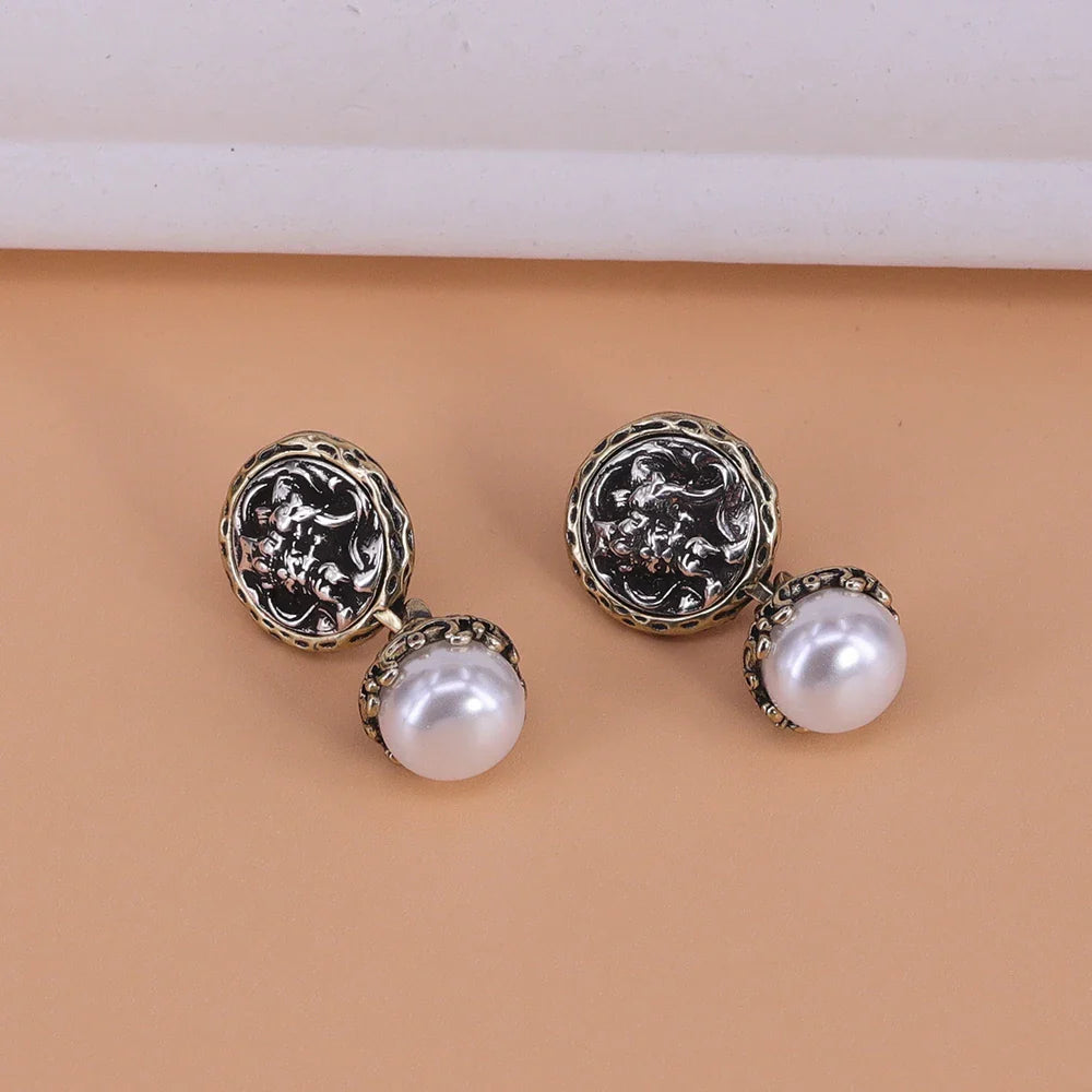 New 925 Sterling Silver Hoop Earrings Pearl Droplet Irregular Vintage Punk For Women Girl Gift Jewelry Dropshipping Wholesale