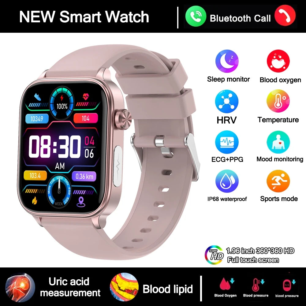 2025 New 24-Hour Health Monitoring Smart Watch Men Uric Acid Blood Lipids Heart Rate Bluetooth Call Smartwatch Women