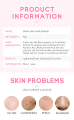 Japan Sakura Clay Mask Deep Cleansing Brightening Skin Mud Korean Face Mask Oil Control Shrink Pores Skin Care 80g