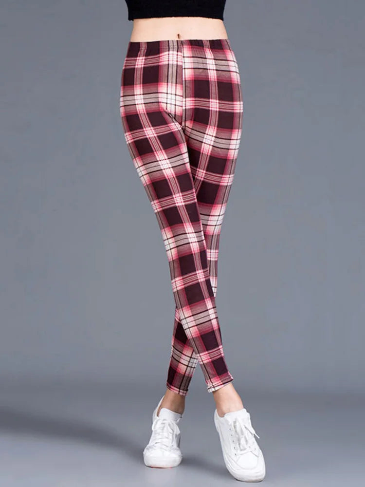 Female Fitness Leggings Women Print Plaid Leggings Lady Slim Pencil Pants