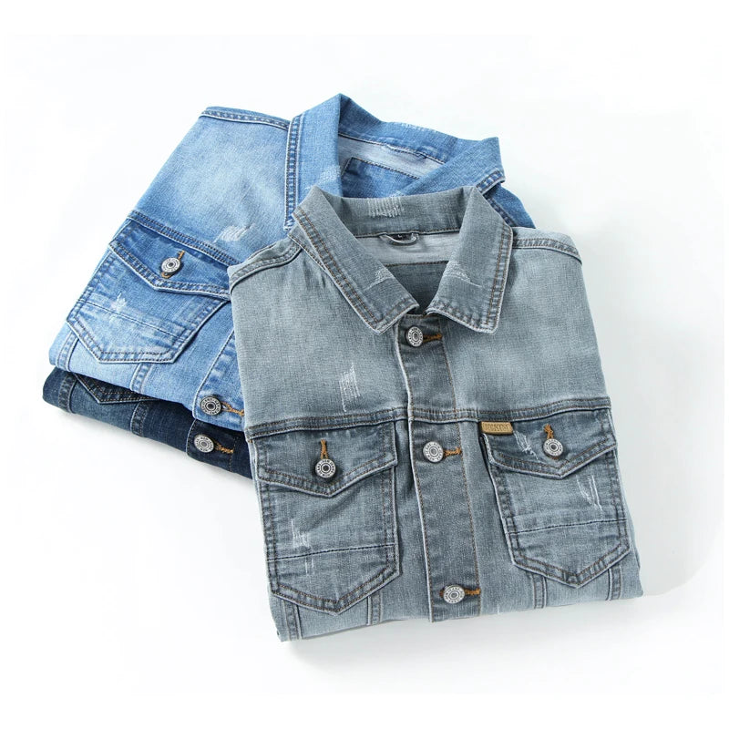 Jacket Men's Casual Cotton Black Denim Jaqueta Jeans
