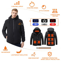 Men's Heated Jacket, Winter Warm Outdoor USB Electric Heated Jacket with 9 Carbon