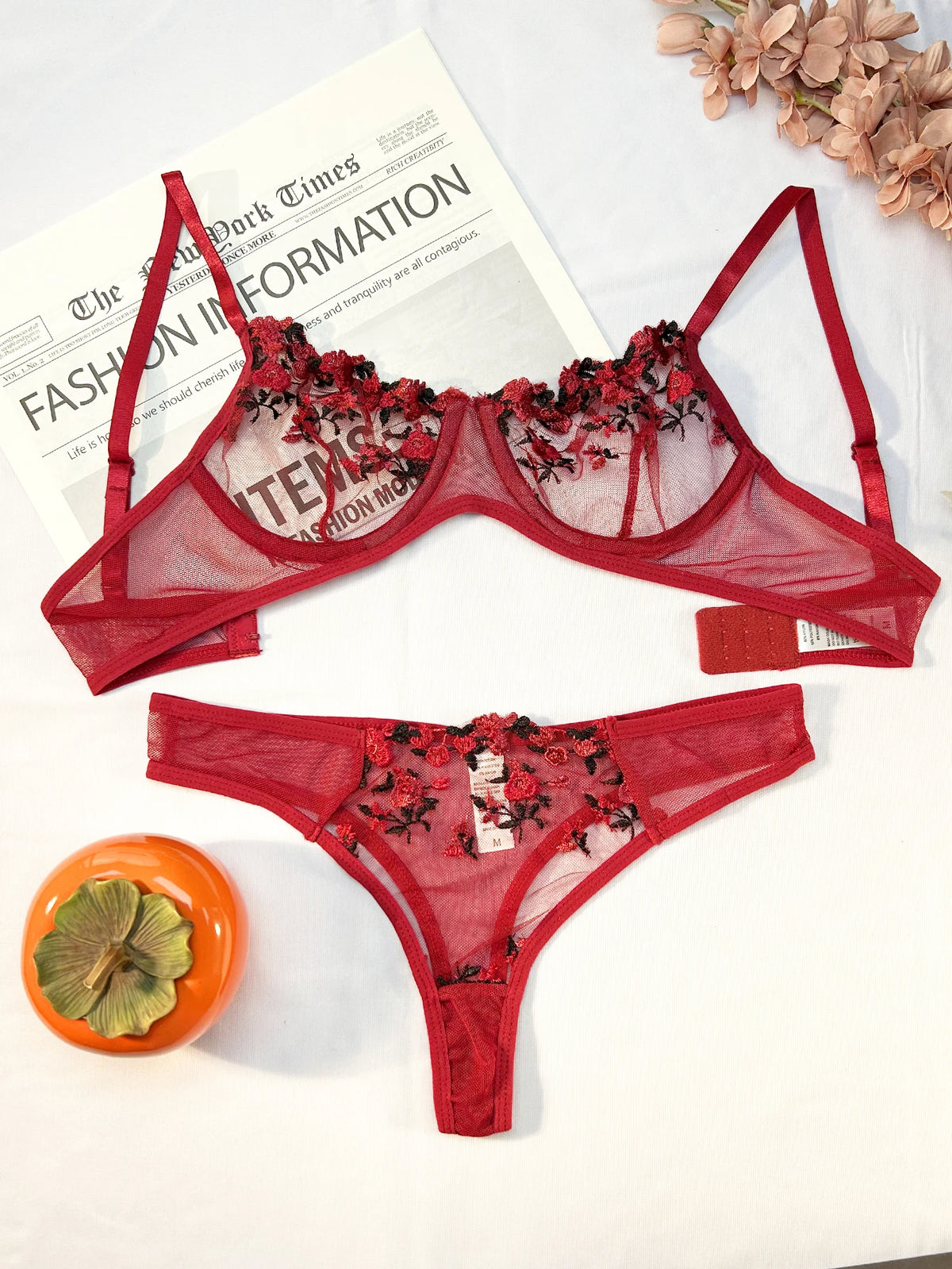 Purple Lingerie Woman Lace Transparent Underwear Fairy Embroidery Brief Sets