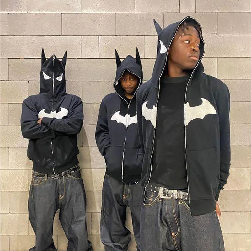 Y2K Hip Hop Hoodie Harajuku Spider Web Print Full Zipper Sweatshirt Oversize Punk