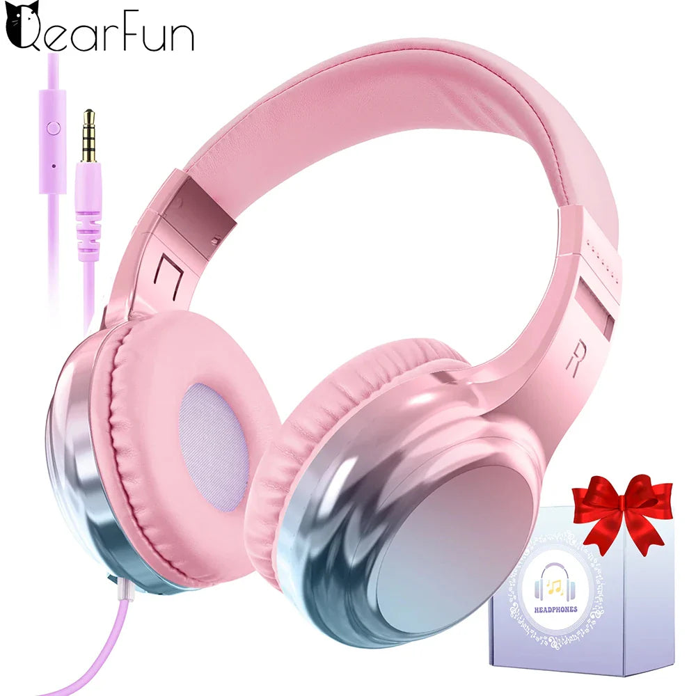 Kids Headphones Wired for School 85/94dB Volume Limiter Foldable Stereo Sound Headset with Mic for Kids Girls Learning Tablet PC