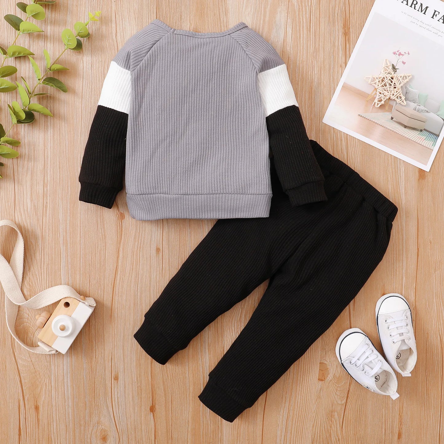 Winter Newborn Infant Baby Boy Long Sleeve Knitted    Soft  Waffle  Letter Casual Fashion Baby Clothing