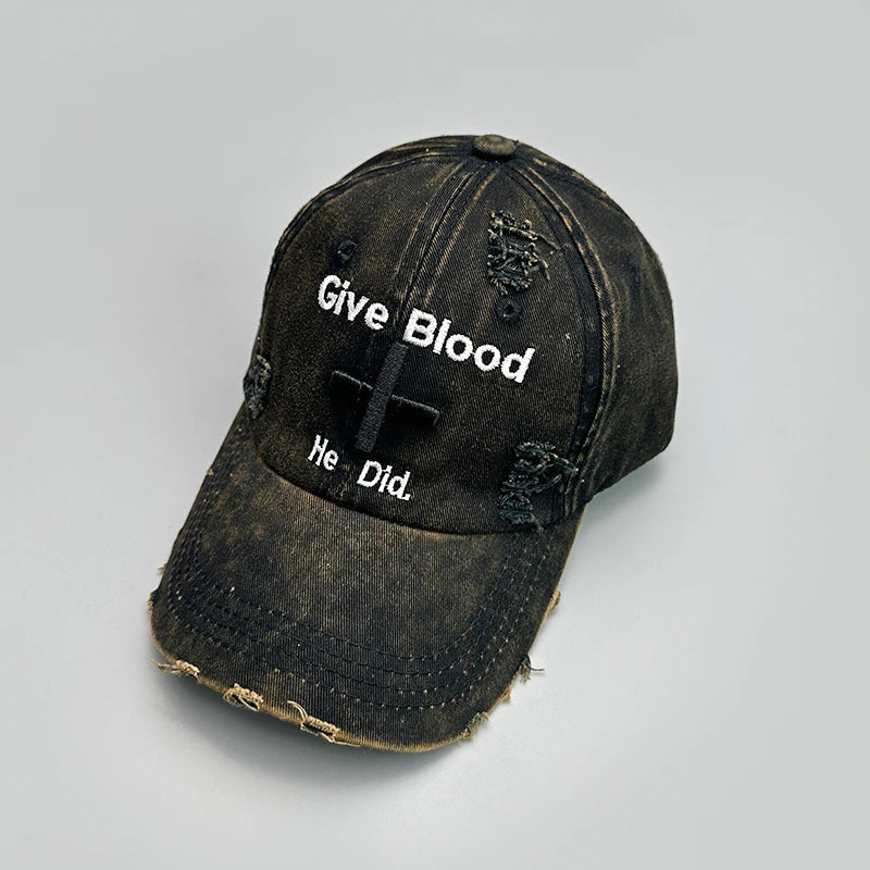 New Unisex Letter Tie-dye Embroidery American Vintage Baseball Hats Versatile Fashion ins Broken Breathable Casual Peaked Caps