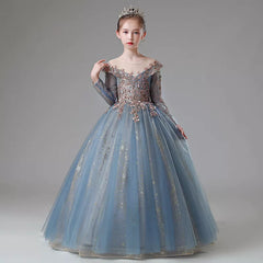 Child Girls Evening Long Dress for Wedding Party Formal Ball Gown