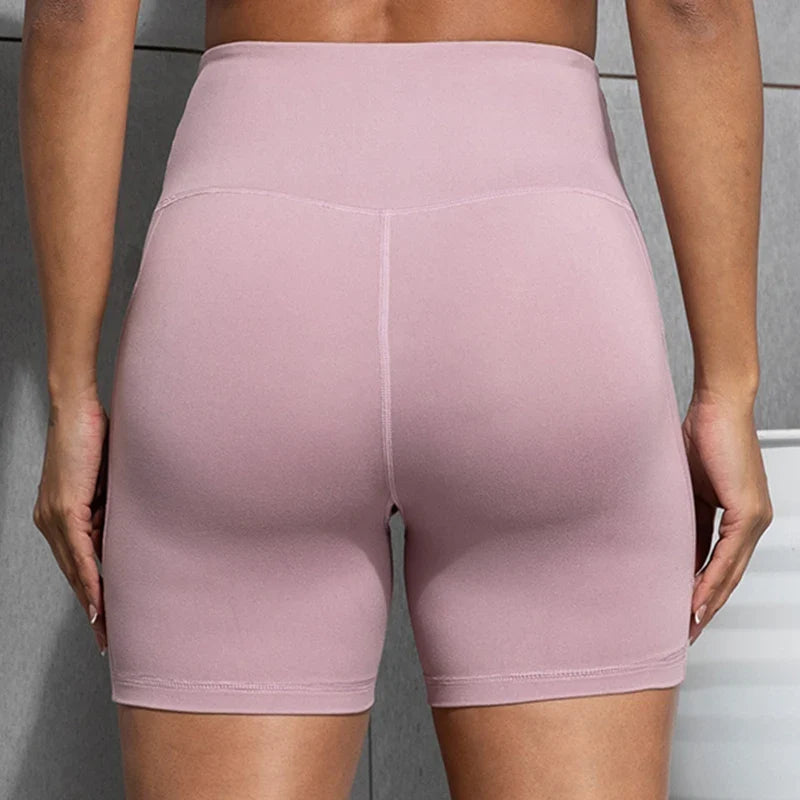 Women Shorts with Pockets Sexy Butt Lifting Fitness Cycling Tights Slim Solid Color High Waist Sports Shorts Casual Fashion Wear