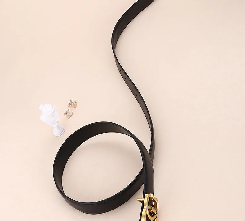 Women's leather belt with smooth buckle; simple and fashionable business belt for men; versatile belt for trousers