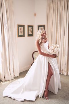 A Line Wedding Dresses Side Slit  Appliqued Women Bridal Dresses