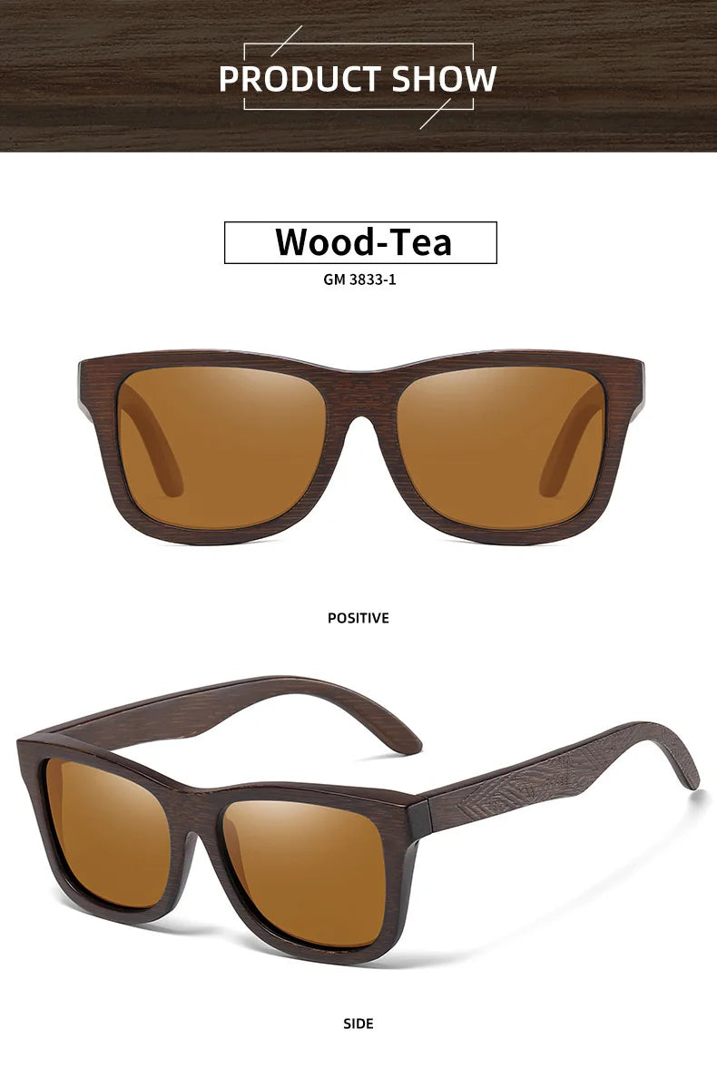 Natural Bamboo Wooden Handmade Polarized Sunglasses Unisex Retro Oversized Frame UV Protection Sun Glasses With Gift Box
