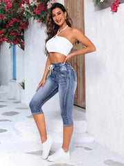 Women's Elastic Waist Jeans Fashion High Stretch Skinny Calf-Length Denim Pencil Pants