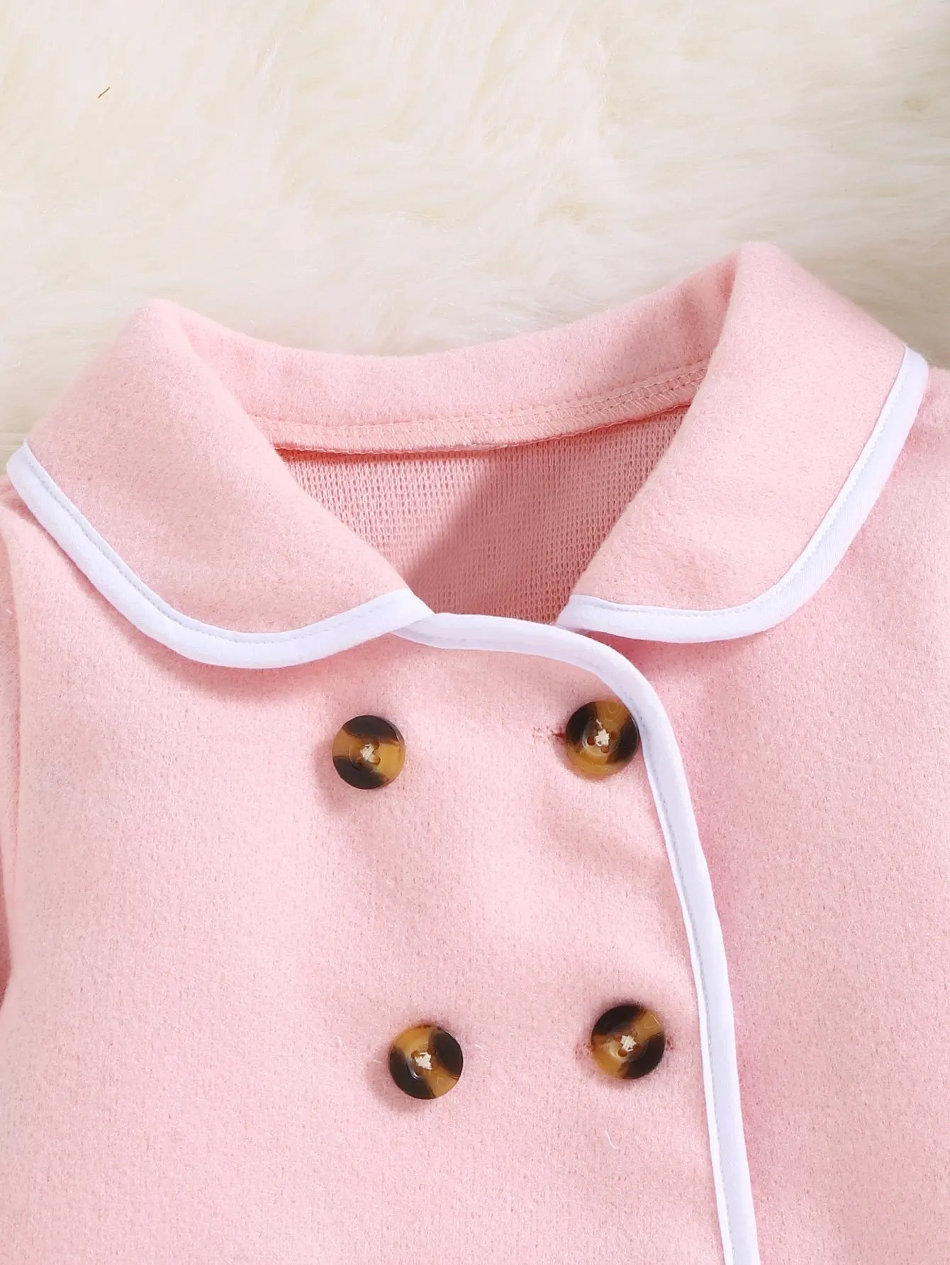 Autumn And Winter Girls  Coat Round Neck Long Sleeve Button Fashion Cherry Blossom Pink Warm Infant Toddler