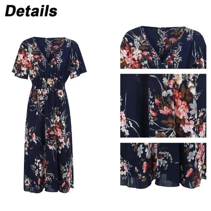 Plus Size 4XL 5XL Women Dress Floral Print Vacation Beach Sundress Summer Fashion Short Sleeved Oversize Dresses Street Wear