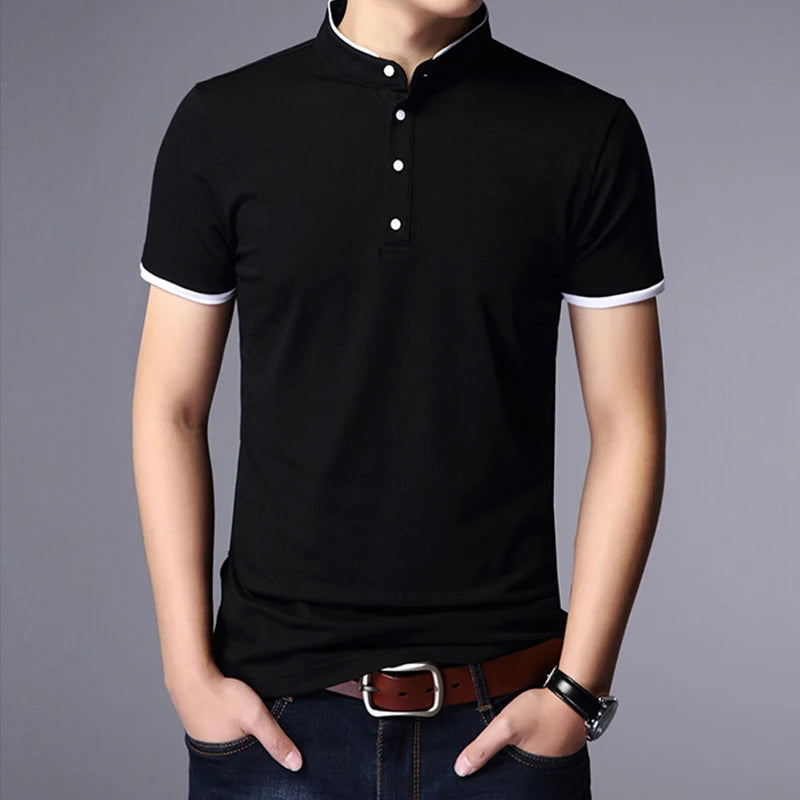 Men's Business Casual Polo Short Sleeve T-shirt Summer Comfortable and Breathable Solid  Top